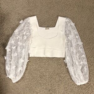 Elegant White Butterfly Puff Sleeve Top